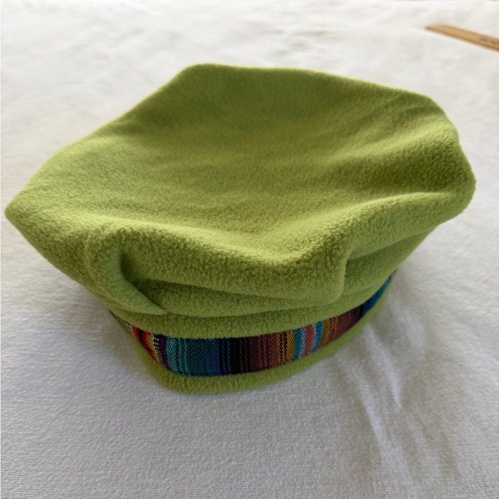 Lime Green Wool Beret with Rainbow Trim Festival Fairy‎ Grunge - Picture 2 of 9